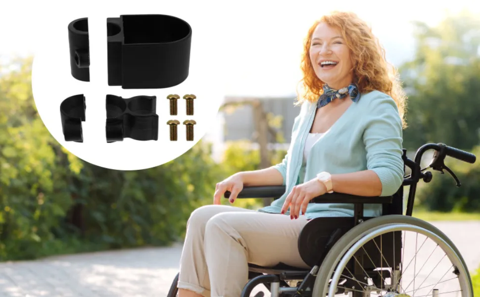 Walking Stick Holder Universal Wheelchair Cane Clip Walker Device Bracket Practical Rollator Crutch Carrier Electric Scooter Rack Mobility Aid Accessory for Elderly Handicapped Disabled Users - Supporto per Stampella per Sedia