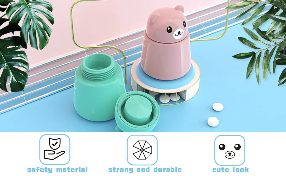 Pill Grinder Cute Bear Portabl Pill Pulverizer Pill Crusher Medicine Tablet Grinder Container Storage Box (Pink) - Pill Grinder