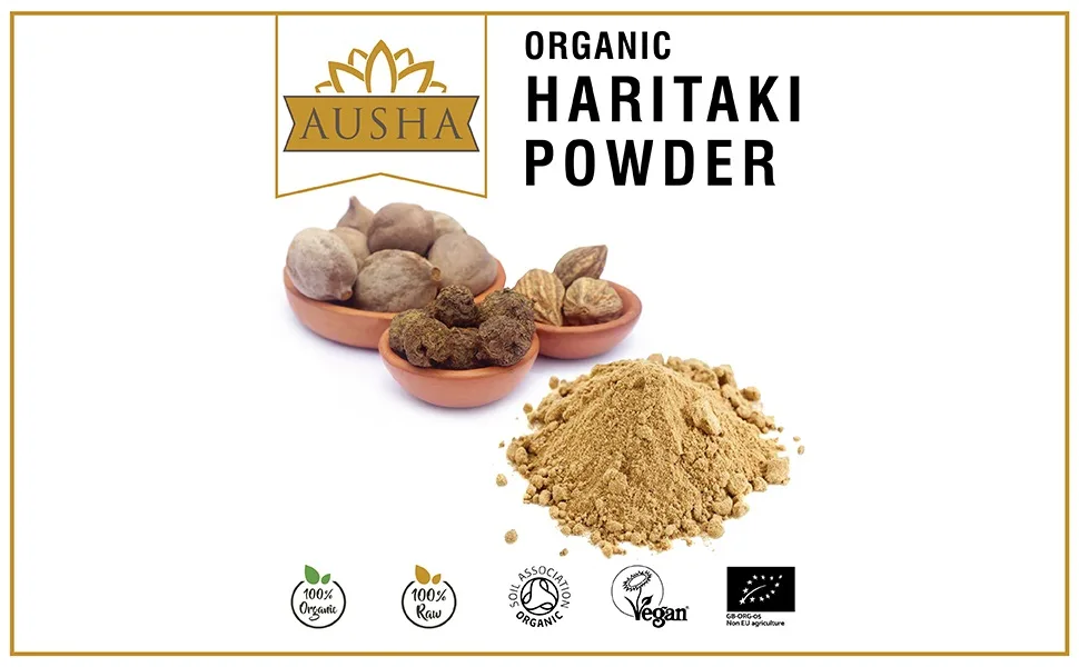 Ausha Organic Haritaki Powder 200g | Terminalia Chebula l Constipation Relief Detox| Certified Organic  - Haritaki Powder