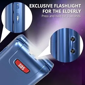 CHAKEYAKE 2G Flip Phones Unlocked Sim Free Mobile Phone for Elderly Easy-to-Use Senior phone with Large Button SOS Button and Charging Cradle (Blue) - big button mobile phone