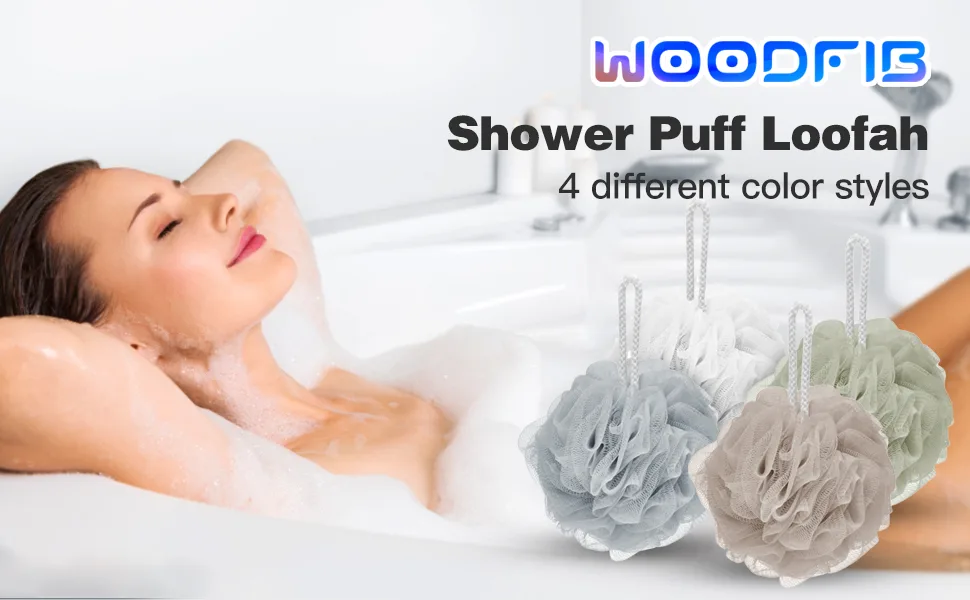 Shower Puff Loofah 4 Pcs Extra Large Bath Sponge with Mesh Build - Body Scrubber for Exfoliate and Cleaning 60g/PCS 4 Color - product information 1