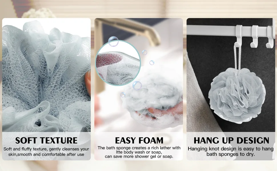 Shower Puff Loofah 4 Pcs Extra Large Bath Sponge with Mesh Build - Body Scrubber for Exfoliate and Cleaning 60g/PCS 4 Color - product information 2