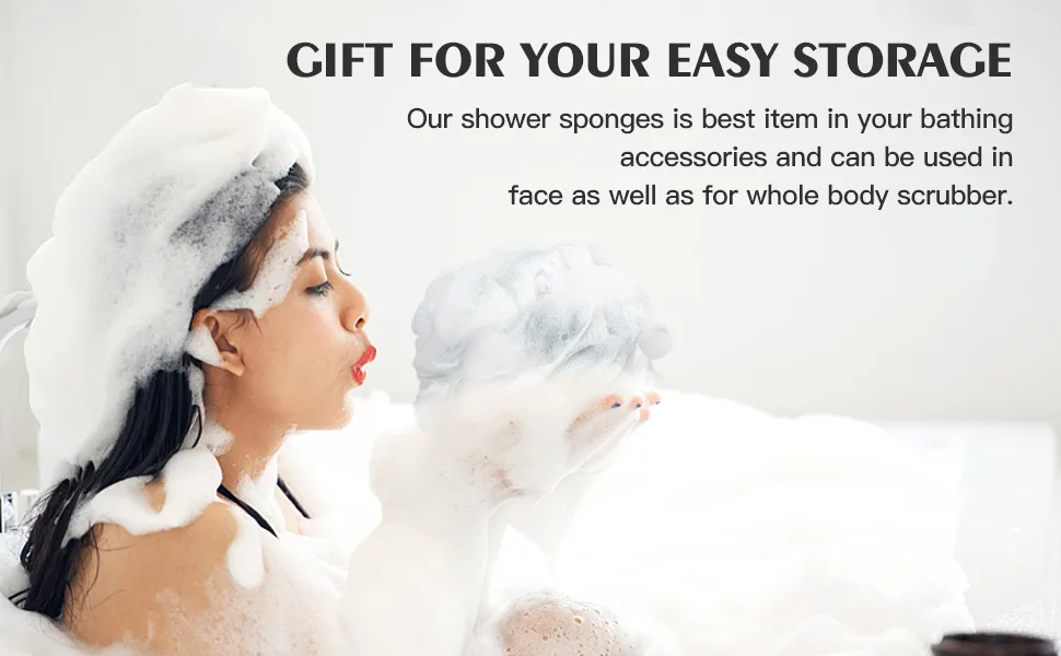Shower Puff Loofah 4 Pcs Extra Large Bath Sponge with Mesh Build - Body Scrubber for Exfoliate and Cleaning 60g/PCS 4 Color - product information 4