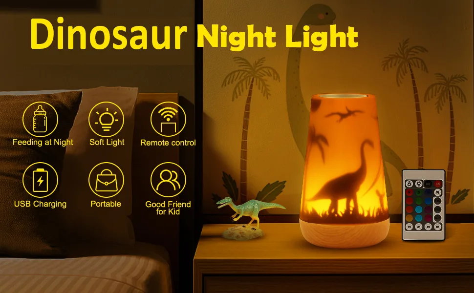 Mostof Dinosaurier Night Light with Remote for Girls Baby Kids Bedroom Touch Control Timer Rechargeable (Dinosaurier-16 Colors) - Dinosaur Night Light