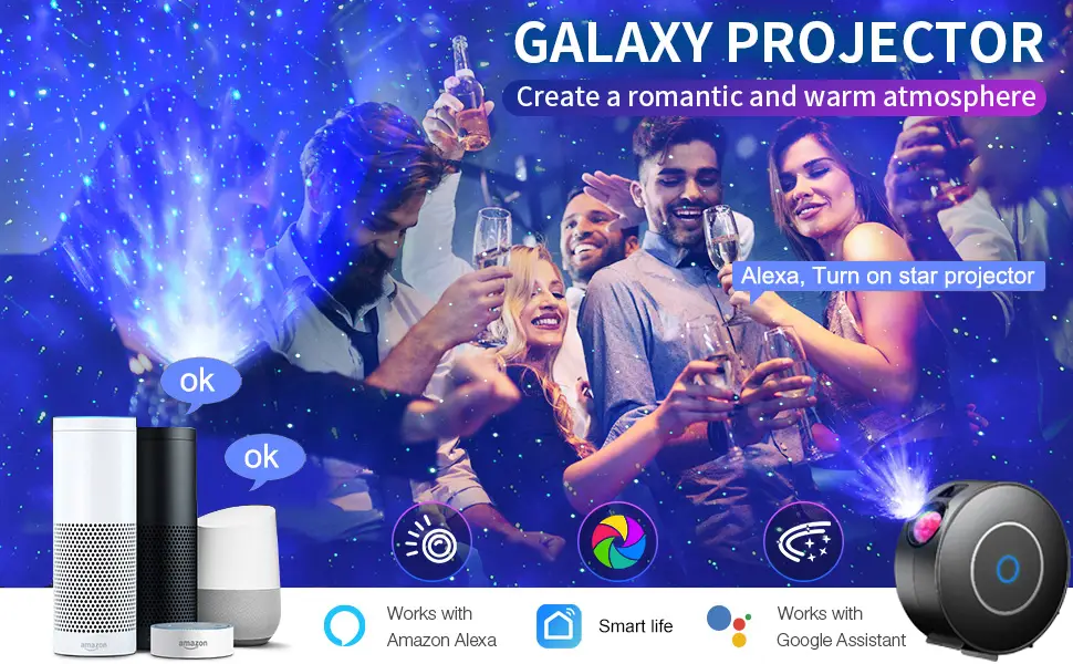 Nineaccy Galaxy Projector Star Projector Night Light with Timer Function/Voice Control/APP Control LED 16 Colors RGB Dimming for Baby Kids Adults Bedroom Room Decor Party Gift (Black) - Star projector