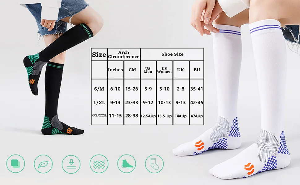 Compression Socks (2 Pair) for Men and Women 20-30 mmHg Compression Stockings Circulation for Cycling Running Support Socks S-M Blue - compression socks