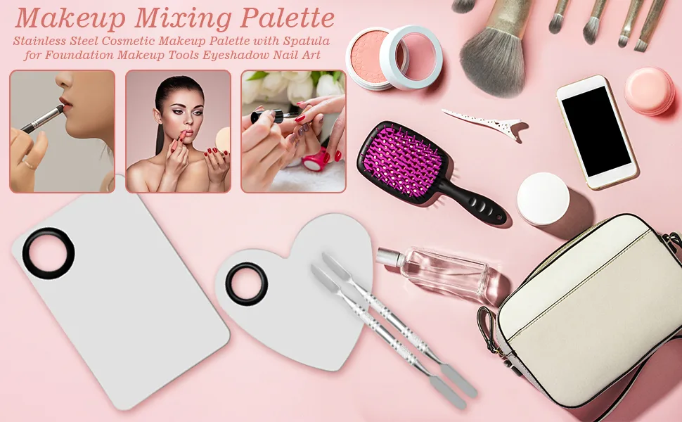 4Pcs Makeup Mixing Palette Set Stainless Steel Cosmetic Makeup Palette with 2 Spatula for Foundation Makeup Tools Eyeshadow Nail Art - product information 1
