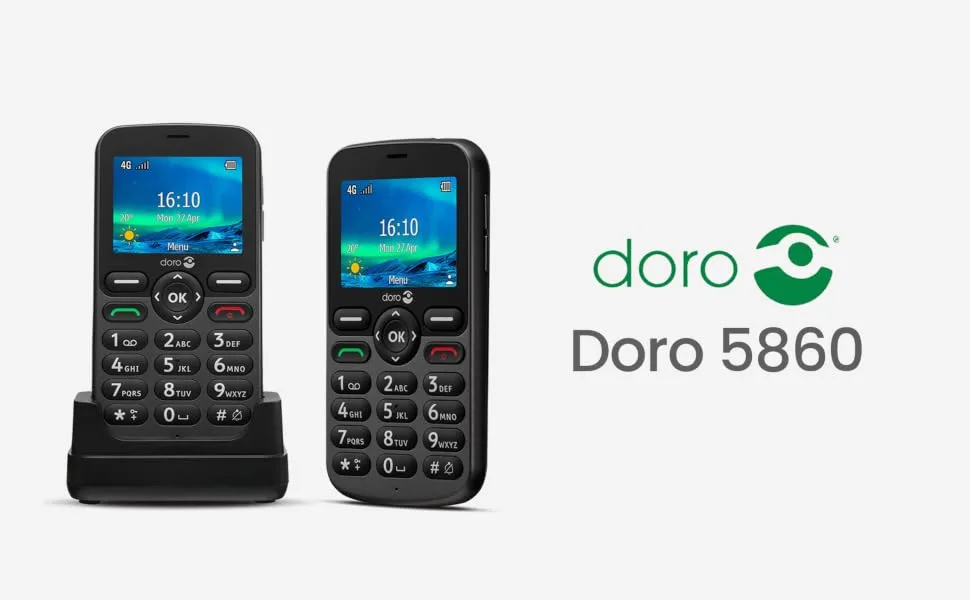 Doro 5860 4G Unlocked Mobile Phone for Seniors with Talking Number Keys 2MP Camera Assistance Button and Charging Cradle UK and Irish Version (Graphite) - DORO 5860