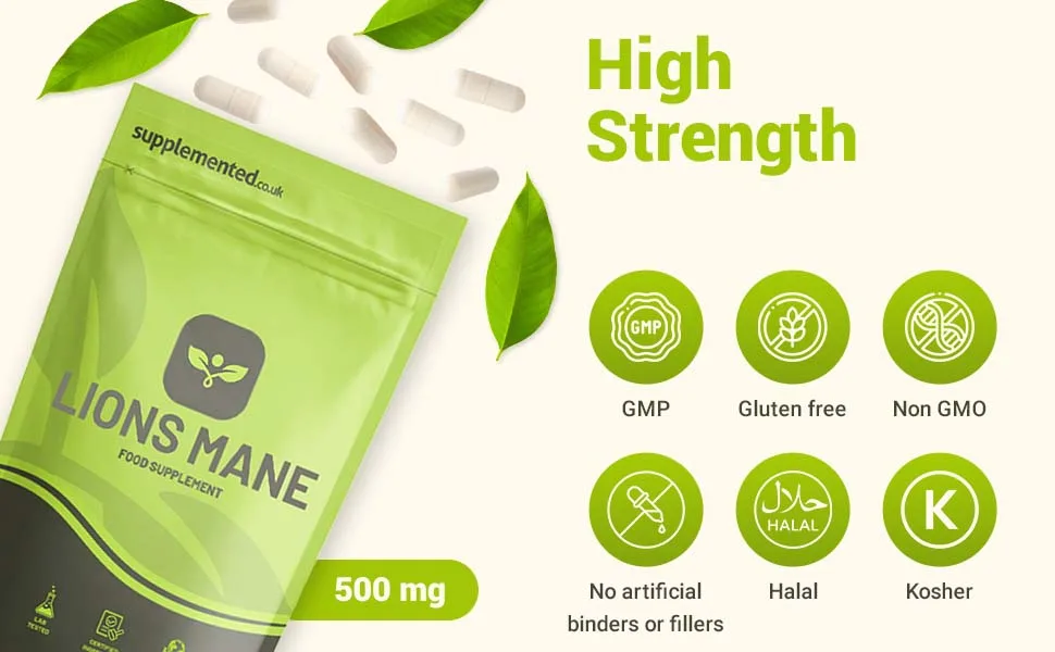 Lions Mane 2000mg 180 Capsules High Strength Mushroom Extract - Lions Mane