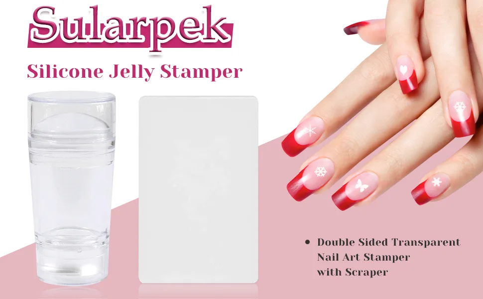 Sularpek Silicone Jelly Stamper 1 Piece Double Sided Transparent Nail Art Stamper with Scraper for Nails Manicure Tools - product information 1