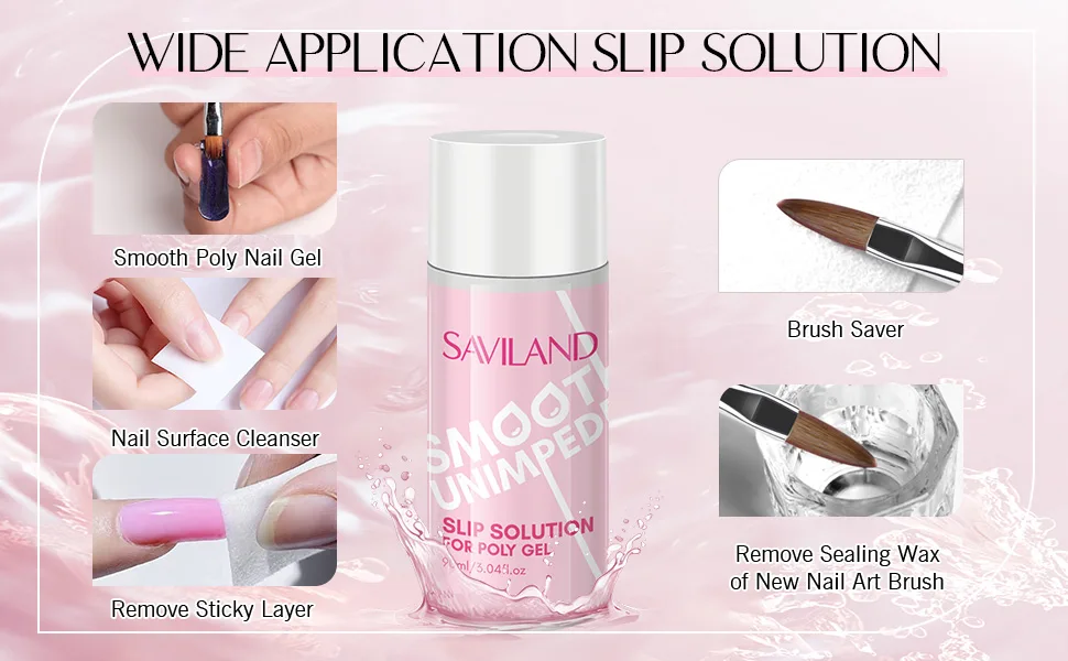 Saviland Slip Solution Nail Kit - 90ml Poly Nail Gel Nail Extension Clear Slip Solution Anti-stick Tools with Nail Art Brush Kit for Poly Extension Nails Shaping 90ML-01 - Slip Solution Kit