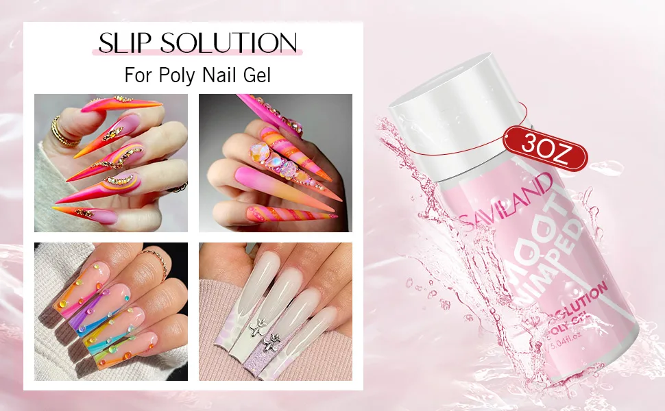 Saviland Slip Solution Nail Kit - 90ml Poly Nail Gel Nail Extension Clear Slip Solution Anti-stick Tools with Nail Art Brush Kit for Poly Extension Nails Shaping 90ML-01 - Slip Solution Kit