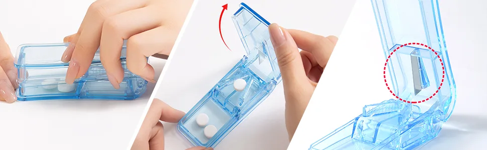 Redamancy Pill Cutter 2 Pcs Pill Crusher Pill Splitter with Blade in Half Quarter with Storage Compartment Pill Cutters for Tablets for Small Pills Large Pills Cut in Half (Blue+Black) - product information 2