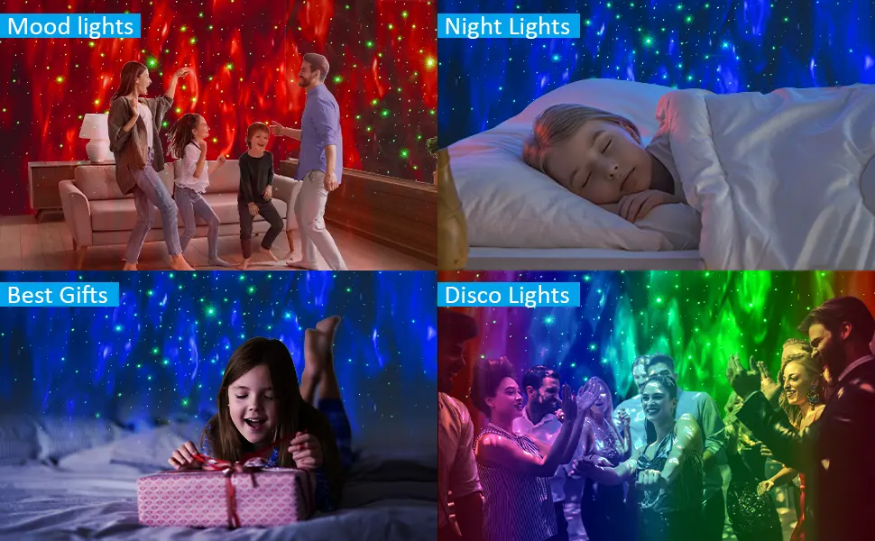 Mycket Star Projector Galaxy Projector Light Ocean Wave LED Lamp Night Light Projector with Remote 360 Rotating Sleep Soothing Colors Changing Music Bluetooth Speaker Timer for Kids Black - night light