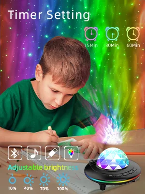Mycket Star Projector Galaxy Projector Light Ocean Wave LED Lamp Night Light Projector with Remote 360 Rotating Sleep Soothing Colors Changing Music Bluetooth Speaker Timer for Kids Black - projector light
