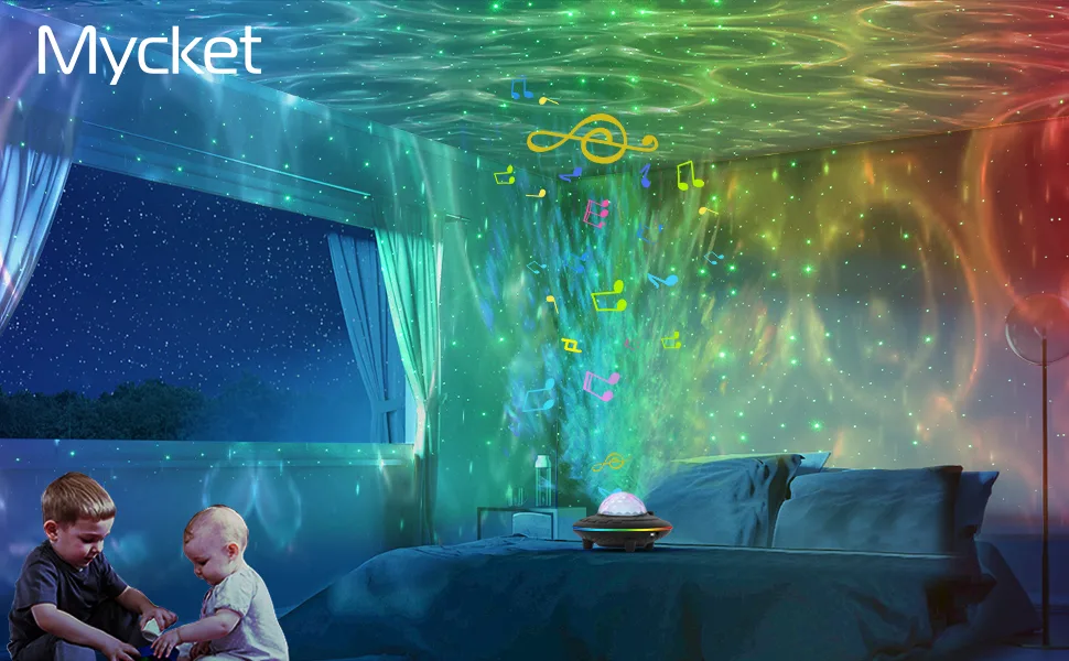 Mycket Star Projector Galaxy Projector Light Ocean Wave LED Lamp Night Light Projector with Remote 360 Rotating Sleep Soothing Colors Changing Music Bluetooth Speaker Timer for Kids Black - star projector