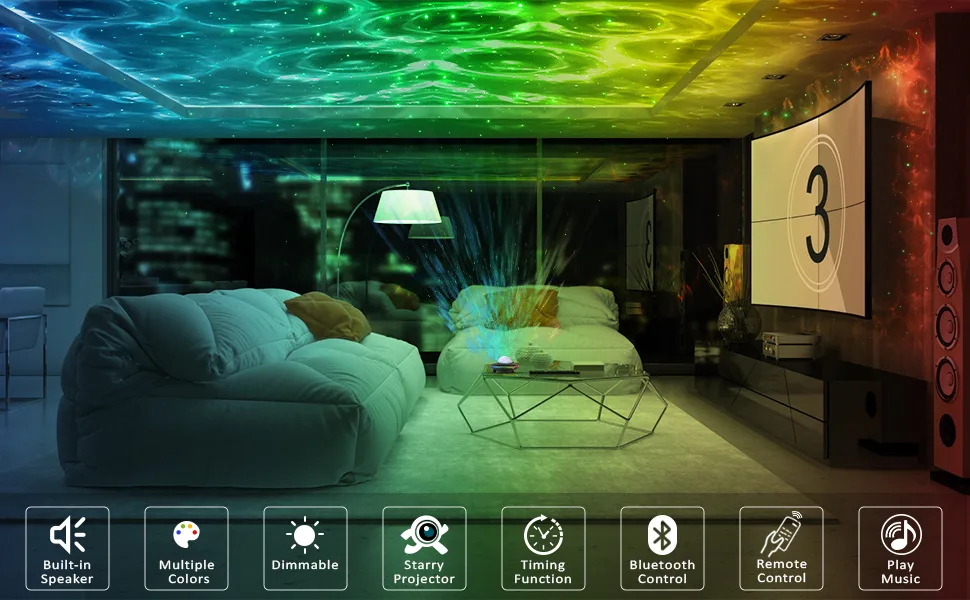 Mycket Star Projector Galaxy Projector Light Ocean Wave LED Lamp Night Light Projector with Remote 360 Rotating Sleep Soothing Colors Changing Music Bluetooth Speaker Timer for Kids Black - star projector light