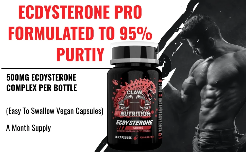 Claw Nutrition Ecdysterone 1000mg Per Serving Complexed with Hydroxypropyl- -Cyclodextrin - 90 Capsules - Maximum Strength - Vegan Capsules - Ecdy 3
