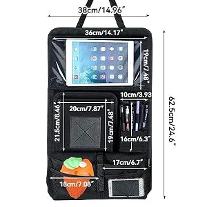 Tsumbay Car Organizer Backseat 14 Pockets Backseat Organizer for Kids with Touch Screen Tablet Holder Kick Mat Back Seat Protector with Tissue Holder & Trash Can Road Trip Essentials Kids - product information 2