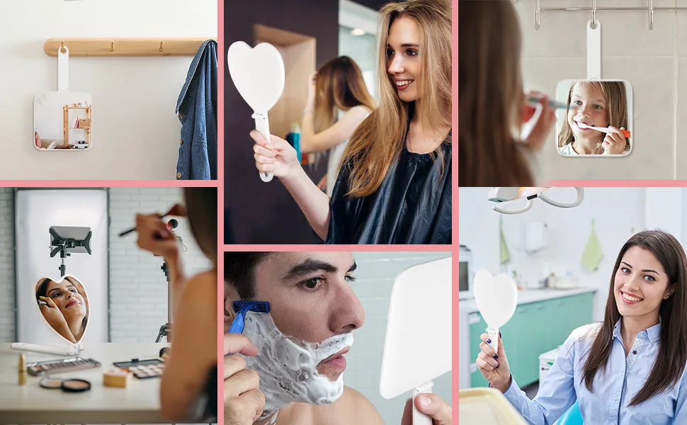 OSDUE Portable Travel Makeup Mirror Compact Mirror and Hand Mirror Dual Purpose with Comfy Handle for Barber Shops Dental Offices and Make Up Application (Square-shaped) - product information 9