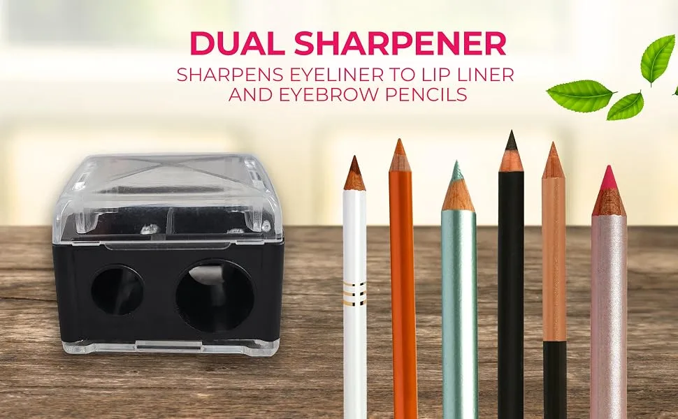 2pk Eyeliner Sharpener | 2 Holes Makeup Sharpener for Big & Small Sized Eye Pencil Sharpeners | Eyeliner Pencil Sharpener Eyebrow Pencil Sharpener Lip Liner Sharpener | Dual Make Up Pencil Sharpener - lip eye liner size cosmetic pack dual beauty pen face sharp kit girls women girl woman sharpener