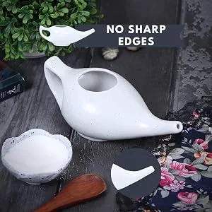 Leak Proof Durable Ceramic Neti Pot Comfortable Grip | Microwave and Dishwasher Friendly Natural Treatment for Sinus and Congestion (Olive Green Mat) - The Smooth Flow of Water Flushes Your Sinuses in a Comfortable and Enjoyable Manner.