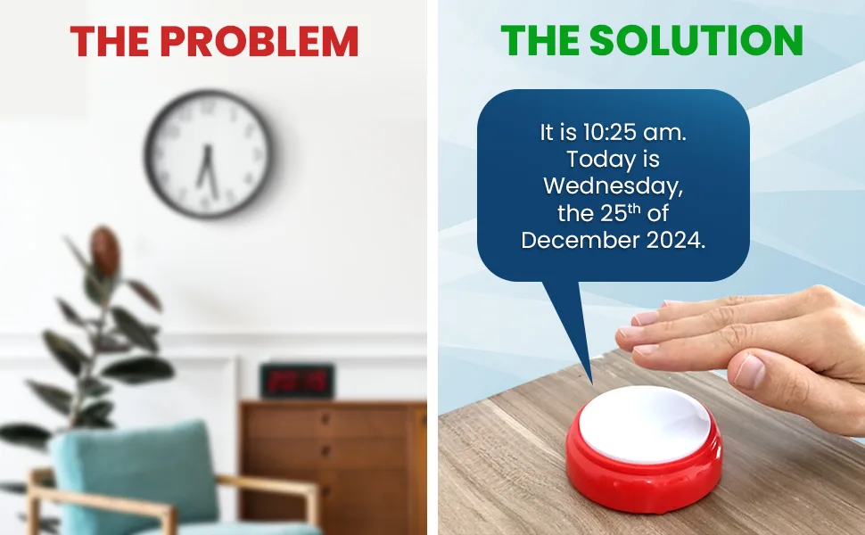 Talking Clock for The Elderly - British Accent - Tells Clearly The Time and Date - Easy to Operate English Speaking Clock - talking clock elderly blind speaking