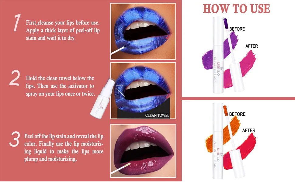 SHEEYOON Peel Off Lip Stain Peel & Reveal Lip Tint Long Lasting Waterproof Matte Lip Color (Red) - How to use