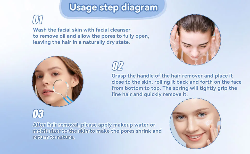 3pcs Spring Facial Hair Remover Manual Epilator Spring Face Hair Roller Threading Epilator Face Shaver for Face Lip Hair Removal - product information 5