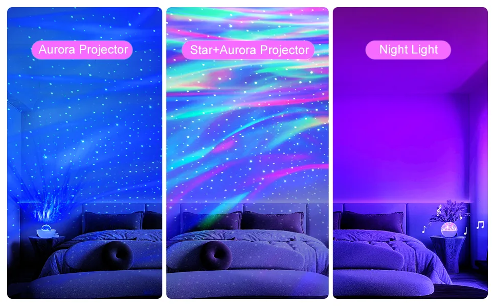 Galaxy Projector for Bedroom Star Projector Night Light for Kids with White Noise and Bluetooth Music Speaker Aurora Projector Remote Control & Timing Sky Starry Projector Party Home - light