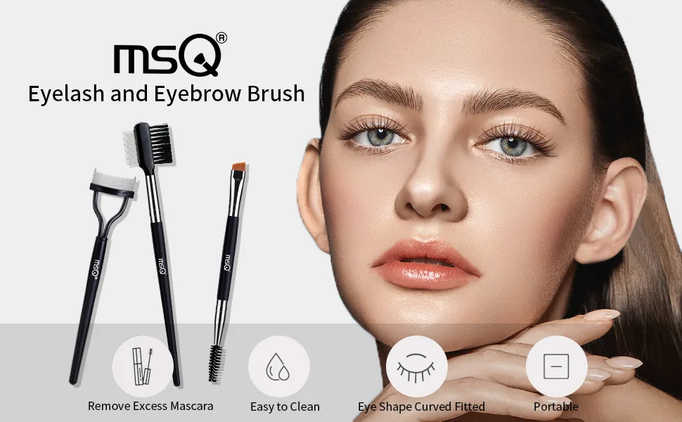MSQ 3Pcs Eyelash Comb Duo Eyebrow Brush and Spoolie & Eyelash Comb Curlers & Steel Brow Brush Comb Makeup Grooming Brushes Tool Eyelash Grooming Brushes 1 set - product information 1