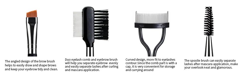 MSQ 3Pcs Eyelash Comb Duo Eyebrow Brush and Spoolie & Eyelash Comb Curlers & Steel Brow Brush Comb Makeup Grooming Brushes Tool Eyelash Grooming Brushes 1 set - product information 3