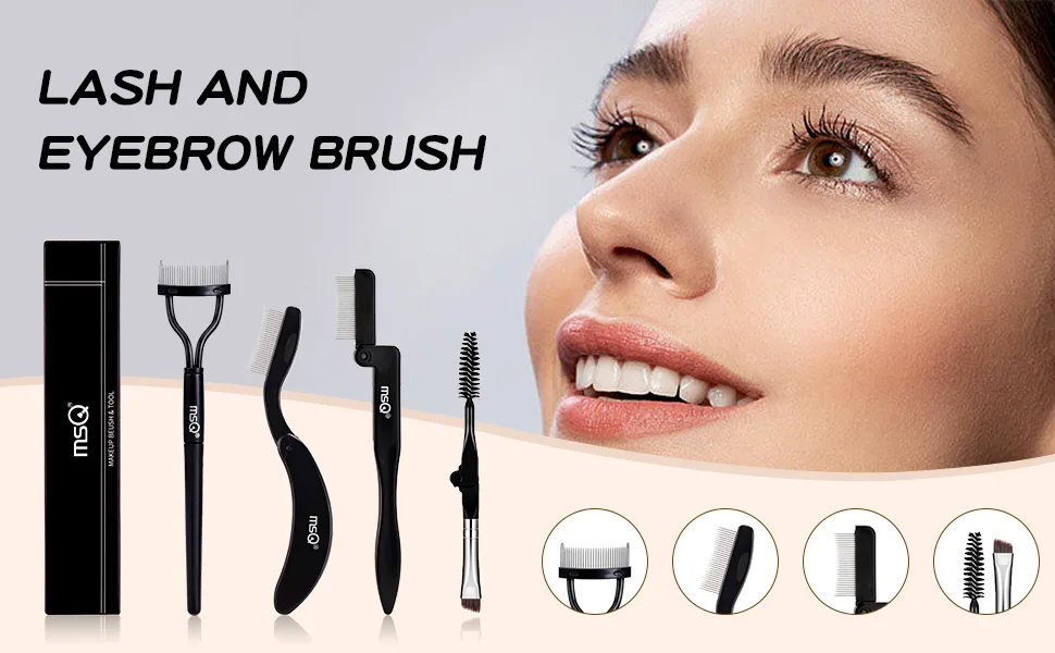 MSQ 4 Pcs Folding Eyelash Comb Dou Eyebrow Brush with Spoolie Mascara Separator Metal Teeth Eyebrow Eyelash Grooming Brushes for Define Eyelash and Eyebrow 4pcs - product information 1