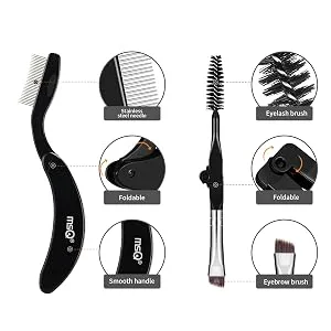 MSQ 4 Pcs Folding Eyelash Comb Dou Eyebrow Brush with Spoolie Mascara Separator Metal Teeth Eyebrow Eyelash Grooming Brushes for Define Eyelash and Eyebrow 4pcs - product information 2