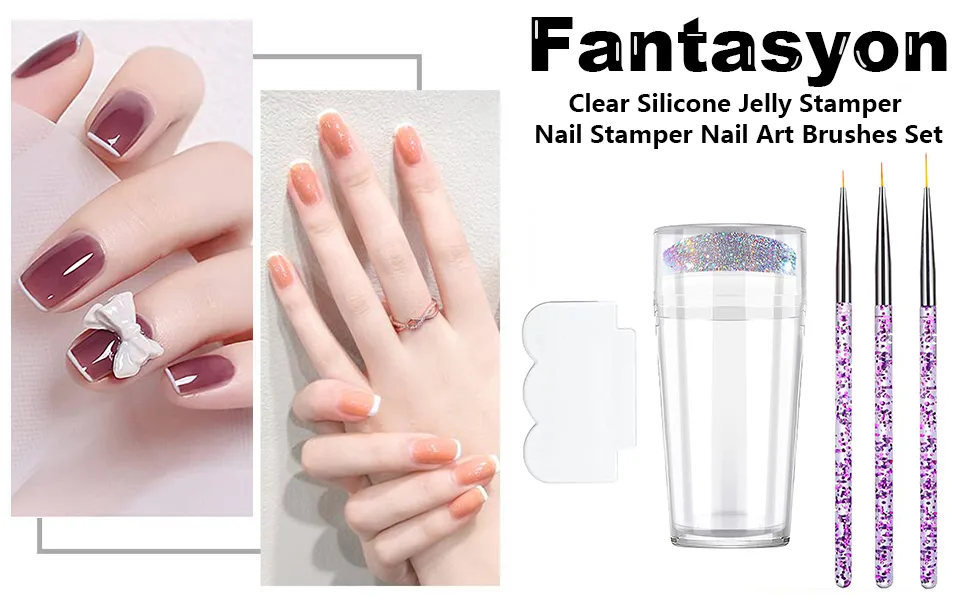 Clear Silicone Jelly Stamper with Scraper Transparent Nail Stamper Double Sided Nail Art Stamper for French Tip Nails Design Tools Manicure Tools - product information 1