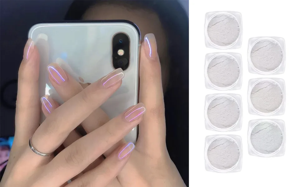 Chameleon Chrome Nail Powder 7 Boxes Aurora Mirror Effect Shell Powder Solid Magic Mirror Pearl Pigment Manicure Glitter Dust for DIY Nail Art Design Decoration (Nail Powder E) - nail glitter powder