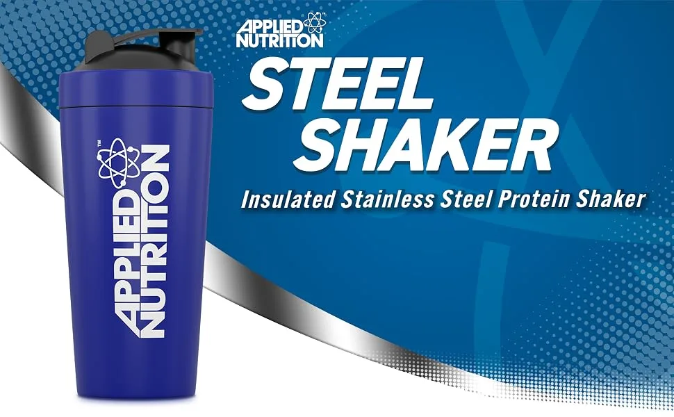 Applied Nutrition Bundle Metal Protein Shaker + 5 Sample Bundle - Sports Supplements Stainless Steel Shaker Metal Shaker Bottle Durable & Lightweight (750ml) Shaker + Samples - Steel-Shaker---A+-Content-1