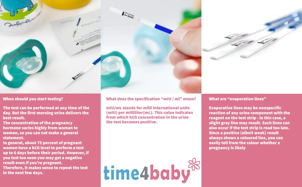 time4baby: 15 Pregnancy Test Strips 10mIU/mL - time4baby Preg strips general info
