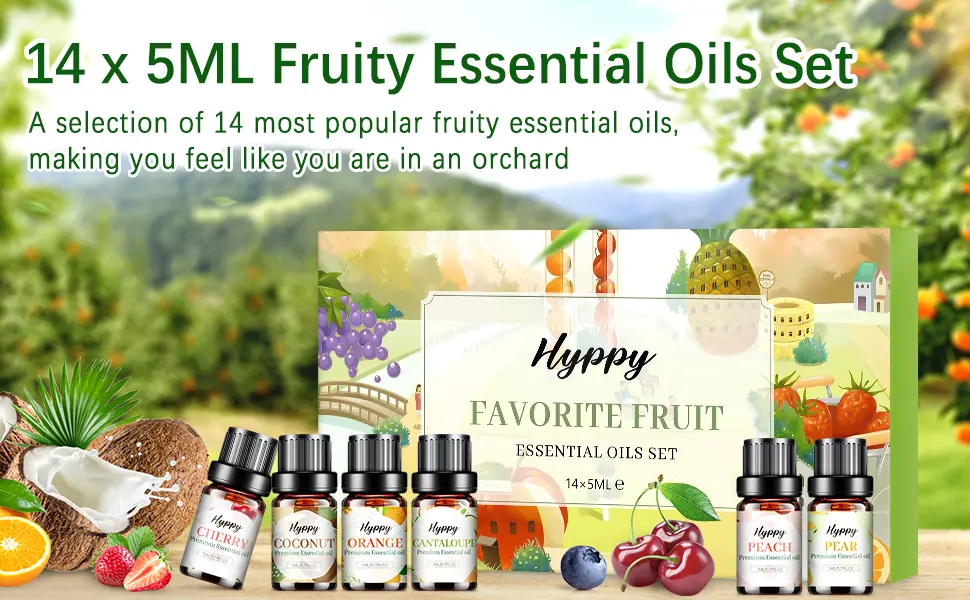 Fruity Essential Oils Fragrance Oils Set 14 x 5ml Natural Aromatherapy Essential Oil for Diffusers for Home Humidifiers Bath Bombs Soap & Candle Making - Mango Strawberry Cherry Coconut Fruity Scent - product information 1