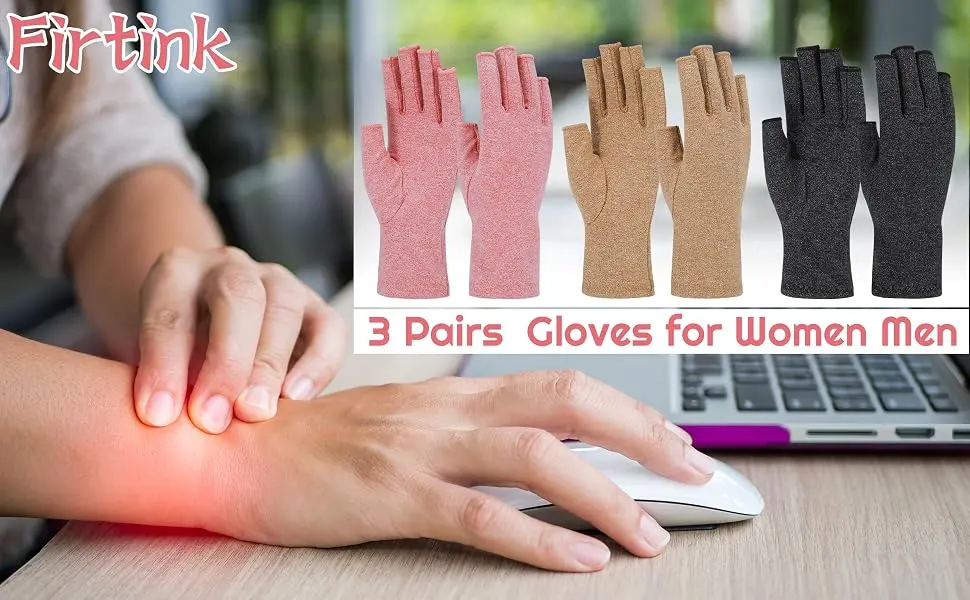 3 Pairs Arthritis Gloves Fingerless Compression Gloves Non-slip for Women Men Compression Gloves Fingerless for Computer Typing Dailywork Hands and Joints Pain Relief black - Gloves Fingerless