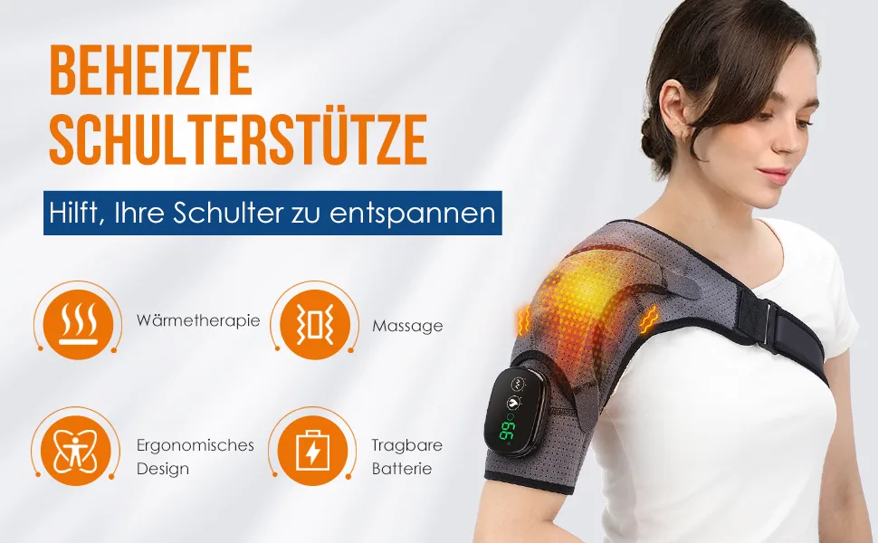 Heated Shoulder Support with Vibration Adjustable Electric Shoulder Strap Shoulder Support for Men or Women Arm Support for Shoulder Support Shoulder Brace for Left/Right Shoulder Dark grey - Heated shoulder support