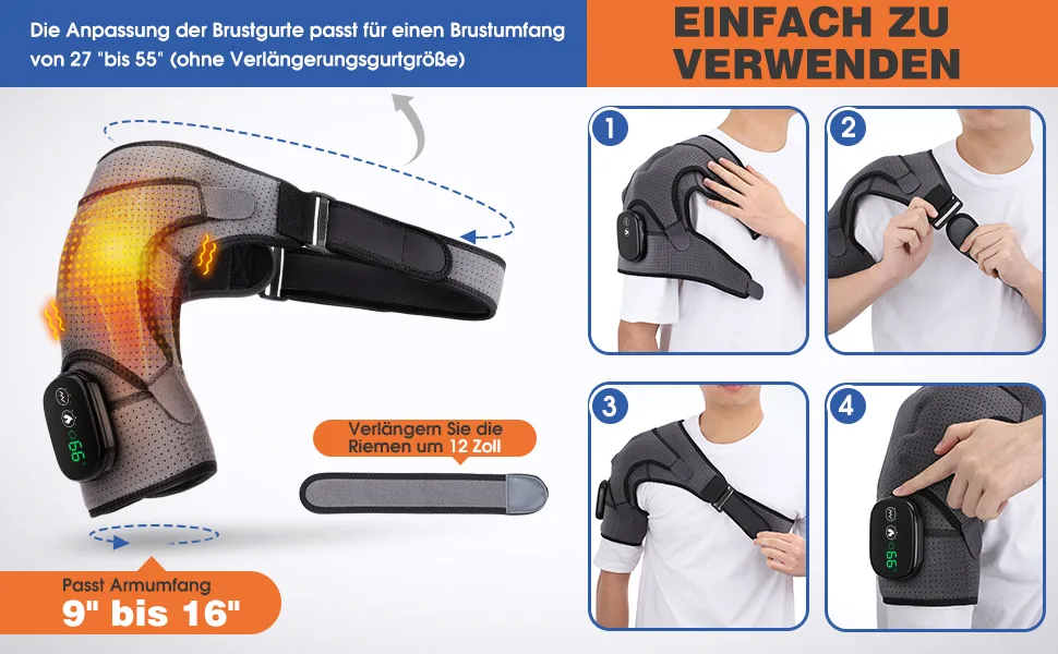Heated Shoulder Support with Vibration Adjustable Electric Shoulder Strap Shoulder Support for Men or Women Arm Support for Shoulder Support Shoulder Brace for Left/Right Shoulder Dark grey - Heated shoulder support