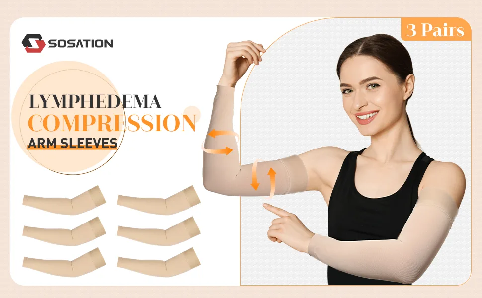 Sosation 3 Pairs Lymphedema Compression Arm Sleeve Full Arm Support Graduated Compression Arm Brace Pain Relief Arthritis(Black, L) - product information 1