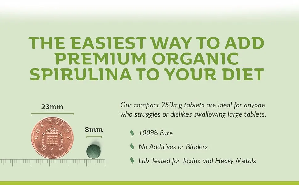 Organic Spirulina Tablets 1000 Easy to Swallow Tablets - 100% Pure Certified Organic Tablets Rich in Essential Vitamins & Minerals by Inner Vitality - Pure spirulina