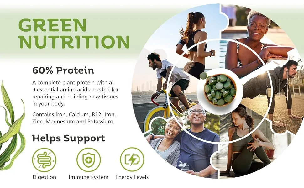 Organic Spirulina Tablets 1000 Easy to Swallow Tablets - 100% Pure Certified Organic Tablets Rich in Essential Vitamins & Minerals by Inner Vitality - Spirulina tablets