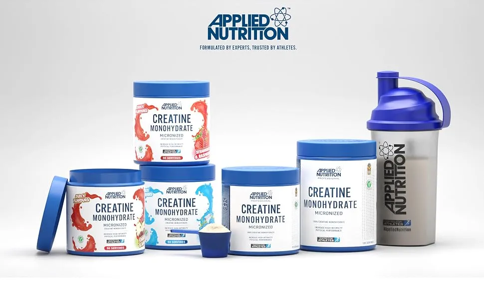Applied Nutrition Creatine Flavoured - Creatine Monohydrate Micronized Powder with Flavour Increases High-Intensity Physical Performance (250g - 50 Servings) (Strawberry & Raspberry) Strawberry & Raspberry 50 Servings (Pack of 1) - Creatine A+1