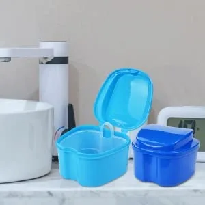 Denture Bath Box Orthodontic Teeth Retention Box Plastic Denture Bath Box Denture Cleaning kit Container Soaking Denture Bath Box for Storage Soaking Denture Cleaning Cartridge Filter 1 (Dark Blue) - product information 2
