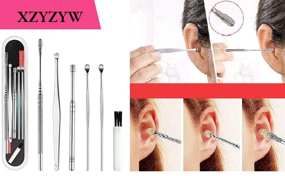 6-in-1 high-grade stainless steel (silver) earwax removal tool earwax removal kit for thorough earwax remover with coil spring cleaner (silver) - product information 1