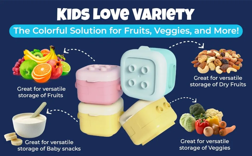 Stackable Snack Pots - Store & Wean Pots - Storage Pots with Soft Bases & Sides - Leakproof lids - Bright Colours - Stackable-snack-pots