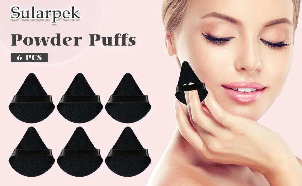 Sularpek Powder Puffs 6 pcs Triangle Makeup Puff with Strap Soft & Reusable Foundation Sponge Cosmetic Puff for Pressed Powder Dry Makeup Wet Makeup (Black) 6Black - product information 1
